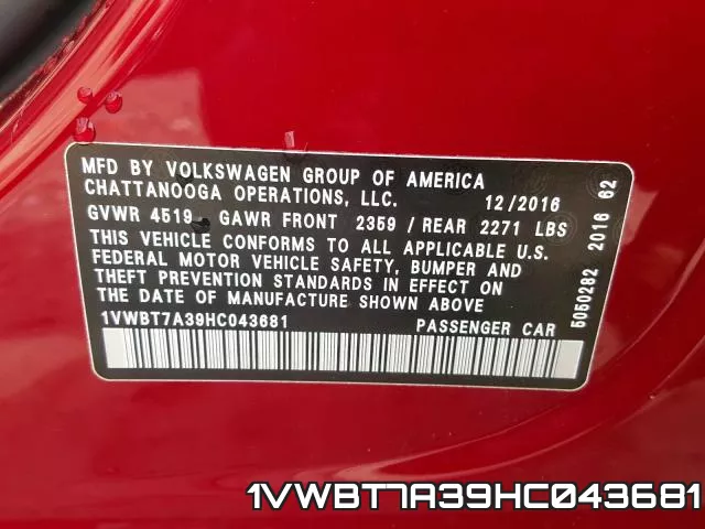 1VWBT7A39HC043681 фото 2