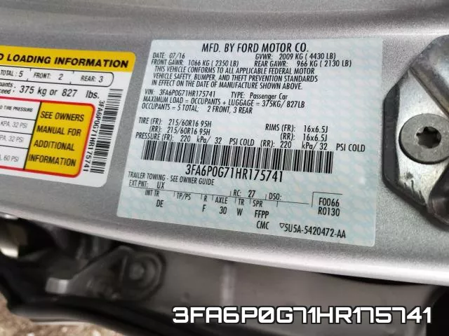 3FA6P0G71HR175741 фото 2