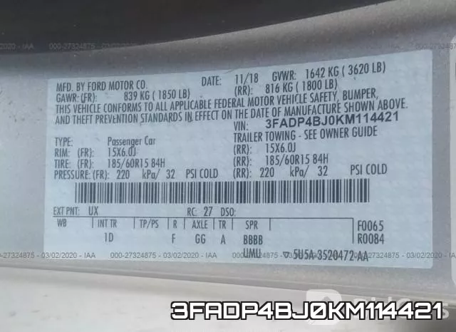 3FADP4BJ0KM114421 фото 10
