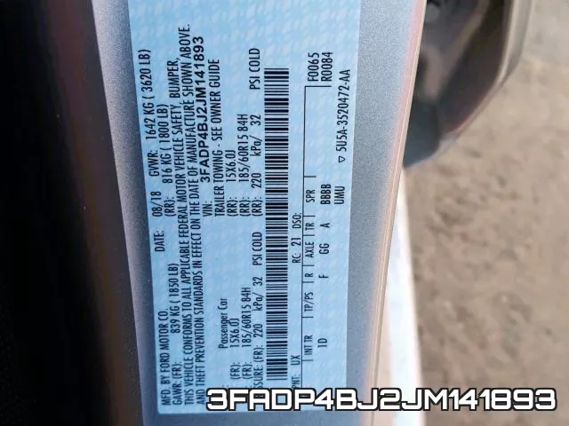 3FADP4BJ2JM141893 фото 2