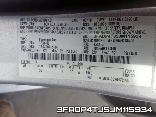 3FADP4TJ5JM115934 фото 2