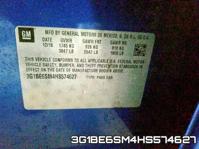 3G1BE6SM4HS574627 фото 2