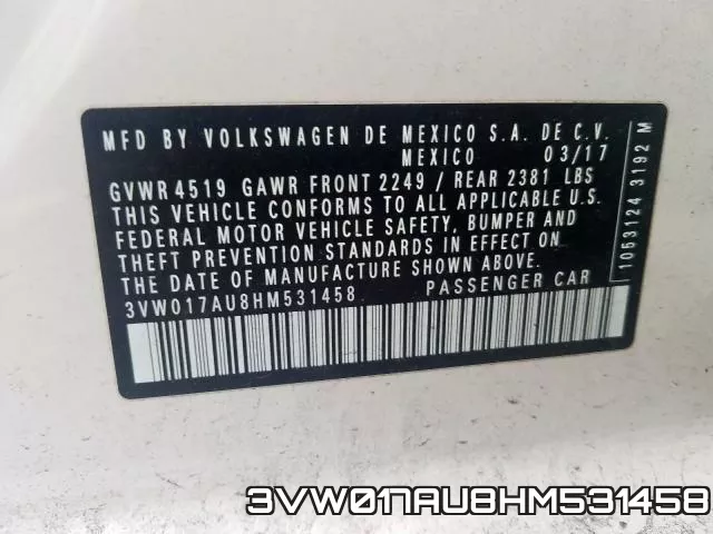 3VW017AU8HM531458 фото 2