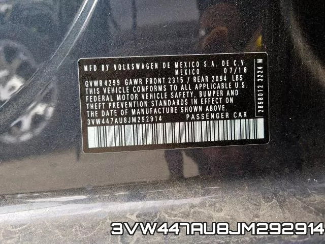 3VW447AU8JM292914 фото 2