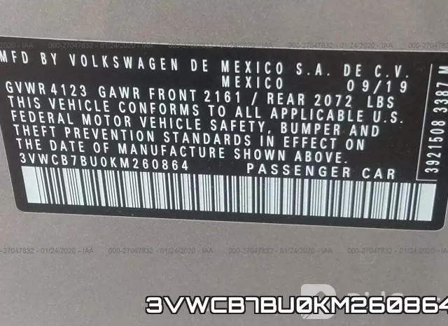 3VWCB7BU0KM260864 фото 10