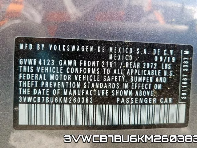 3VWCB7BU6KM260383 фото 2
