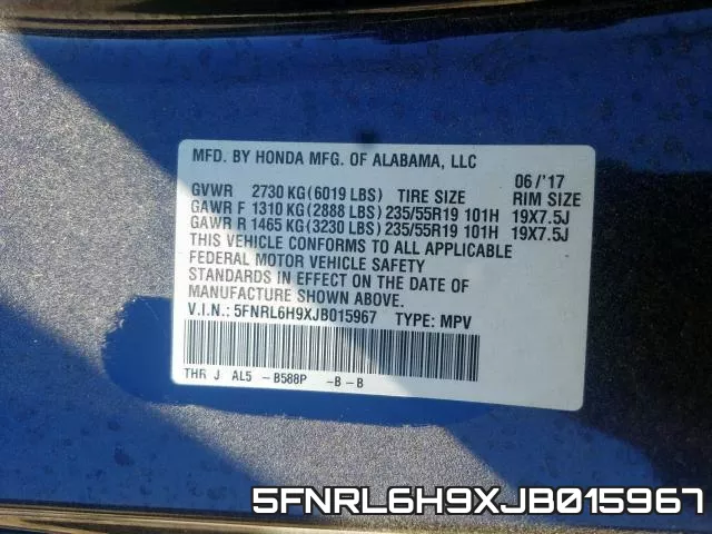 5FNRL6H9XJB015967 фото 2