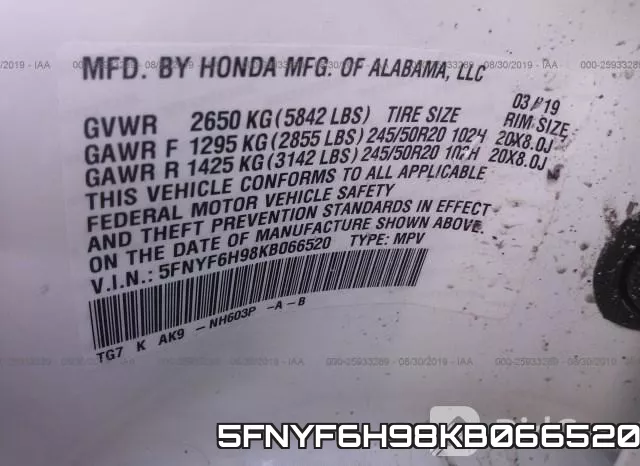 5FNYF6H98KB066520 фото 10