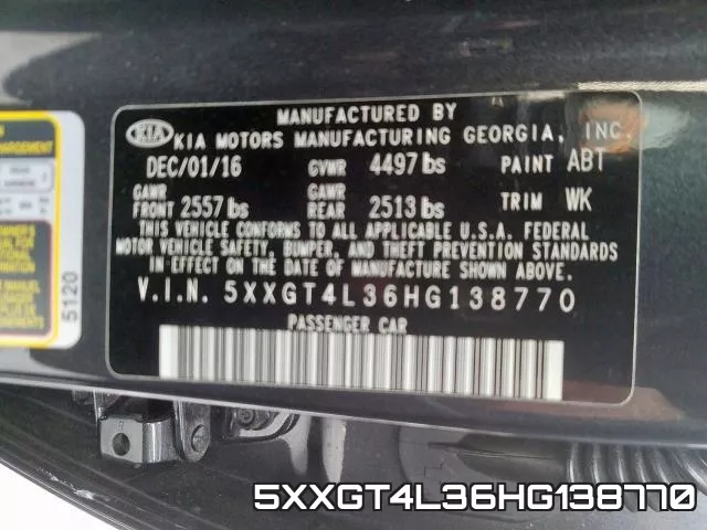 5XXGT4L36HG138770 фото 2