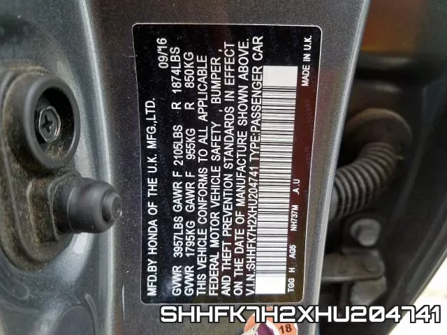 SHHFK7H2XHU204741 фото 2