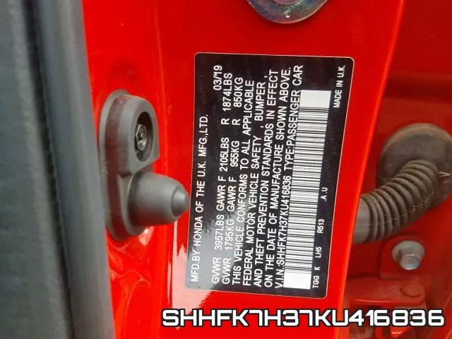 SHHFK7H37KU416836 фото 2