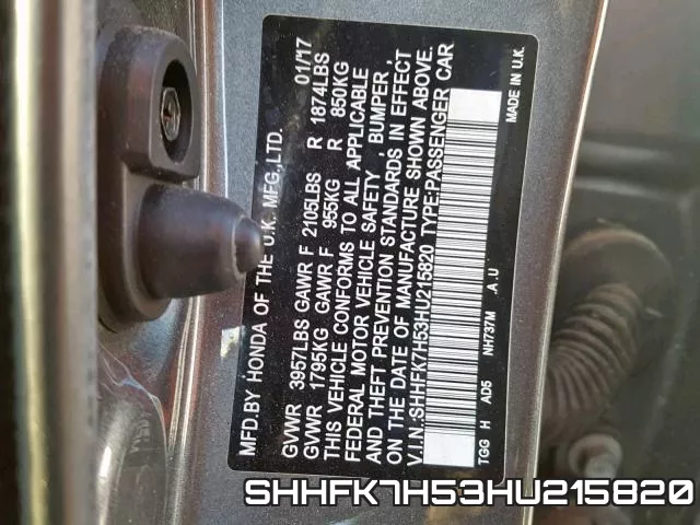 SHHFK7H53HU215820 фото 2