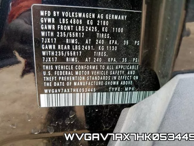WVGAV7AX7HK053445 фото 2