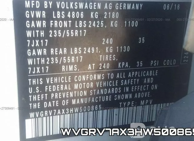 WVGRV7AX3HW500865 фото 10