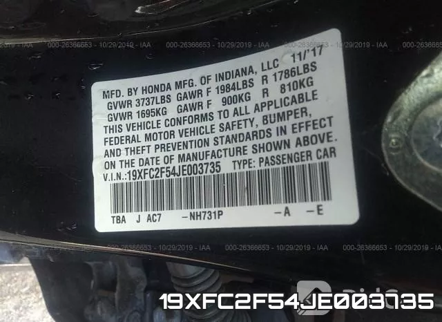 19XFC2F54JE003735 фото 10