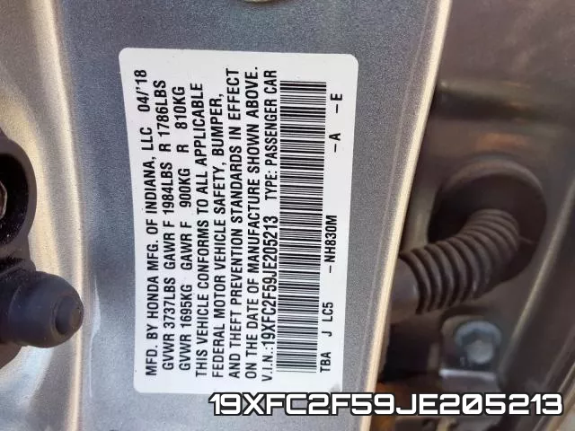 19XFC2F59JE205213 фото 2