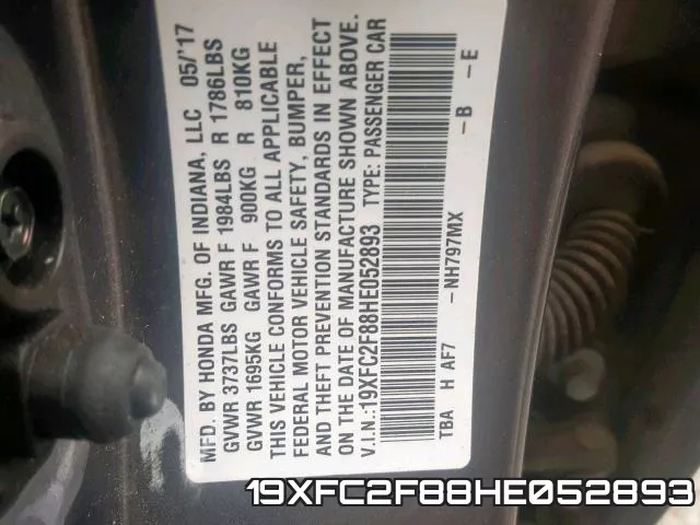 19XFC2F88HE052893 фото 2