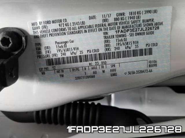 1FADP3E27JL226728 фото 2