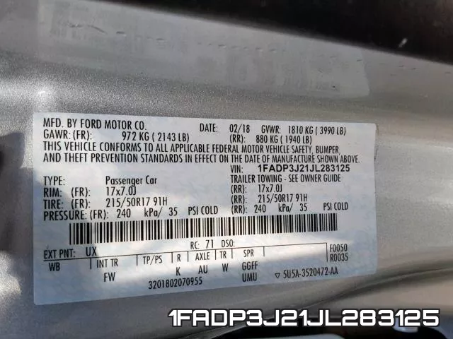 1FADP3J21JL283125 фото 2