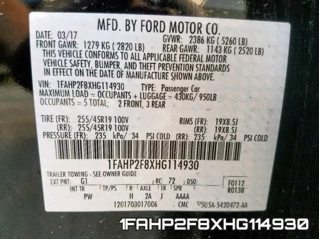 1FAHP2F8XHG114930 фото 2