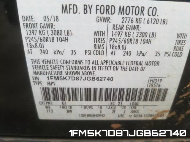 1FM5K7D87JGB62740 фото 2
