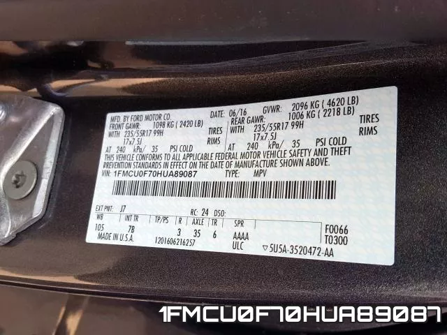 1FMCU0F70HUA89087 фото 2