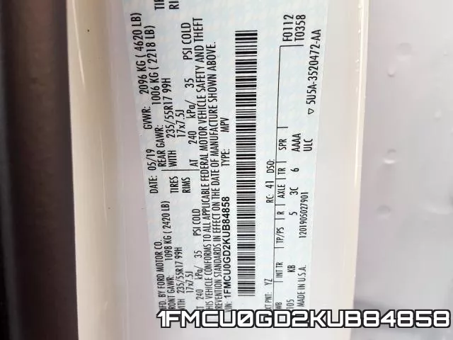1FMCU0GD2KUB84858 фото 2