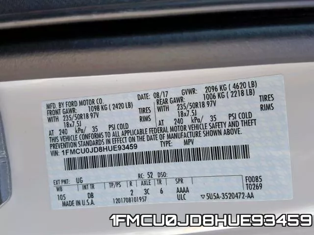 1FMCU0JD8HUE93459 фото 2