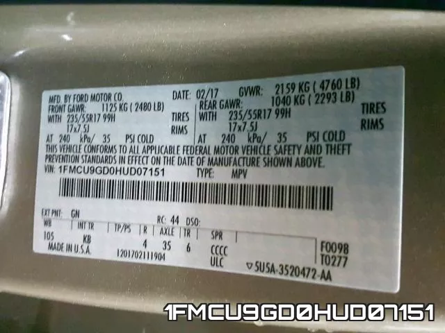 1FMCU9GD0HUD07151 фото 2