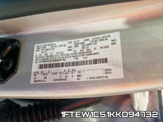 1FTEW1C51KKD94732 фото 2