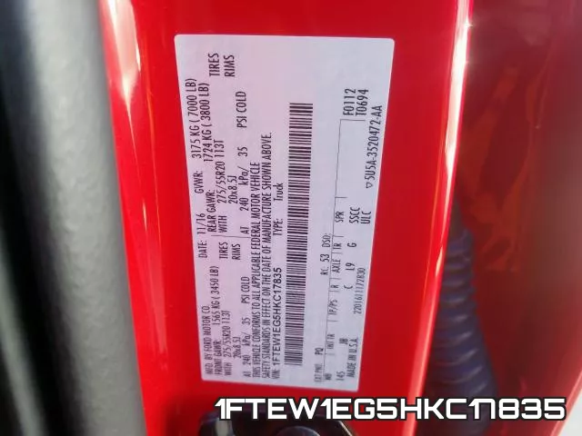 1FTEW1EG5HKC17835 фото 2