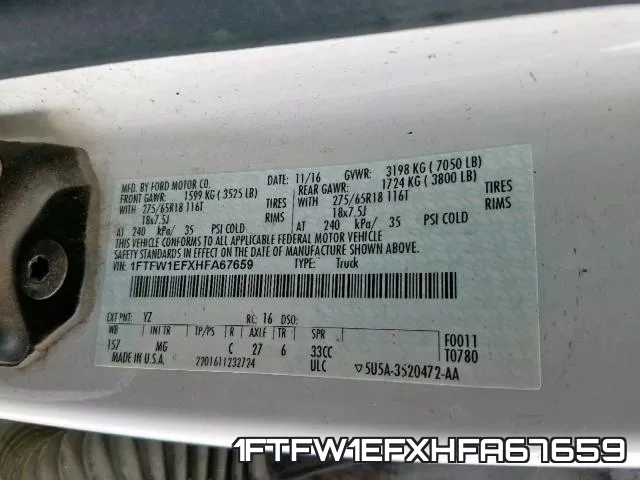 1FTFW1EFXHFA67659 фото 2