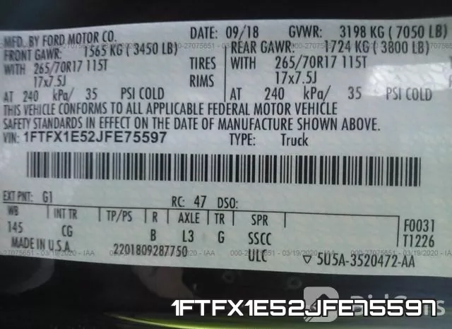 1FTFX1E52JFE75597 фото 10