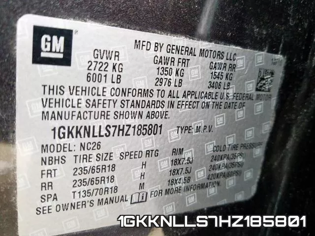 1GKKNLLS7HZ185801 фото 2