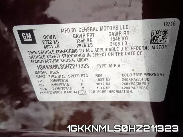 1GKKNMLS0HZ211323 фото 2