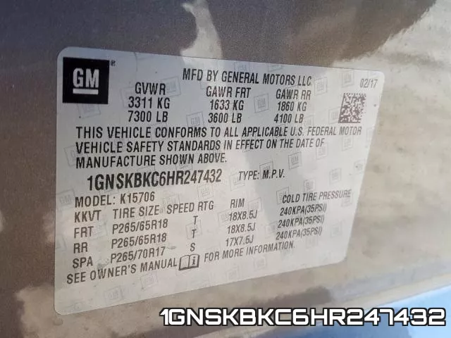 1GNSKBKC6HR247432 фото 2