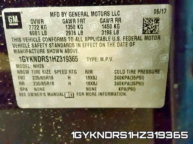 1GYKNDRS1HZ319365 фото 2