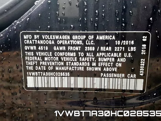 1VWBT7A30HC028535 фото 2