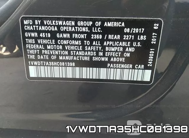 1VWDT7A35HC081398 фото 10