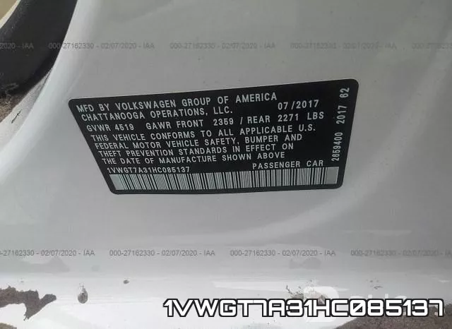 1VWGT7A31HC085137 фото 10