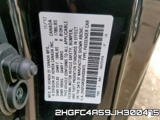 2HGFC4A59JH300475 фото 2
