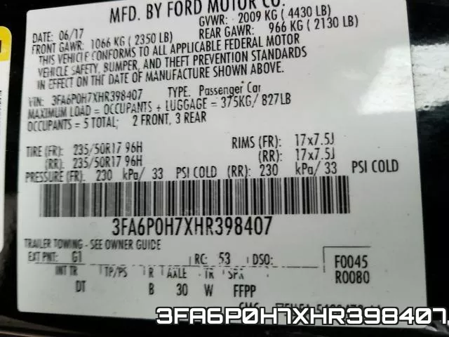 3FA6P0H7XHR398407 фото 2