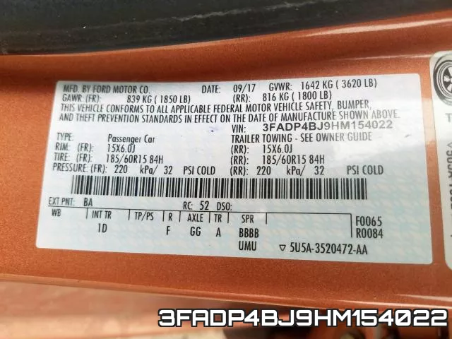3FADP4BJ9HM154022 фото 2