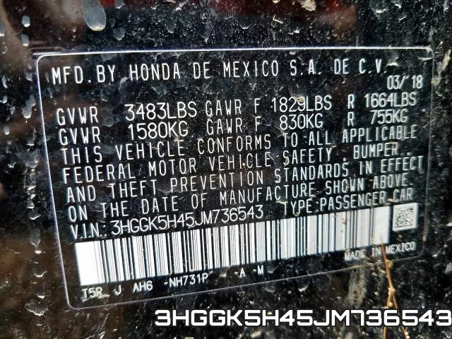 3HGGK5H45JM736543 фото 2