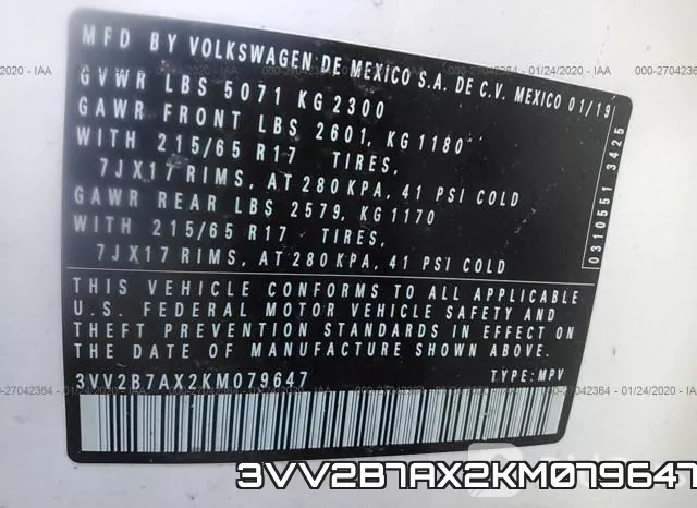 3VV2B7AX2KM079647 фото 10