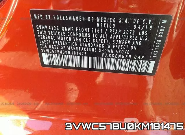 3VWC57BU0KM181475 фото 10