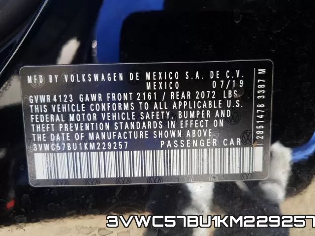 3VWC57BU1KM229257 фото 2
