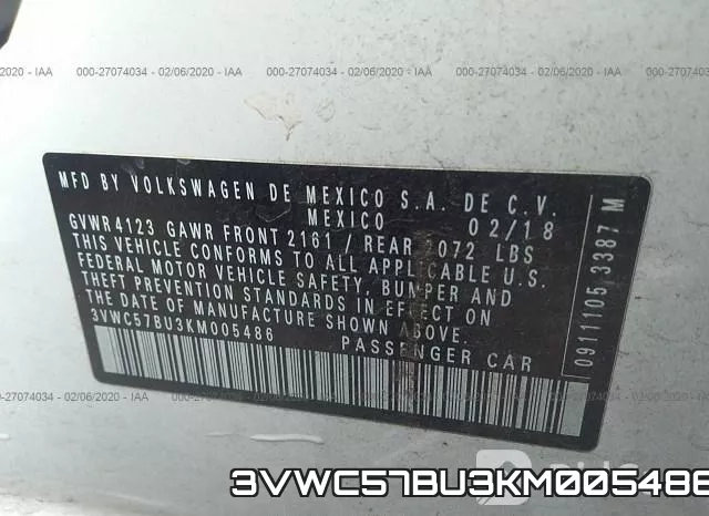 3VWC57BU3KM005486 фото 10