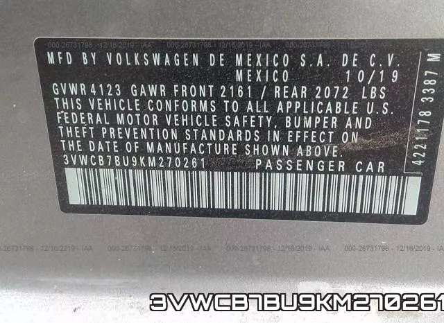 3VWCB7BU9KM270261 фото 10