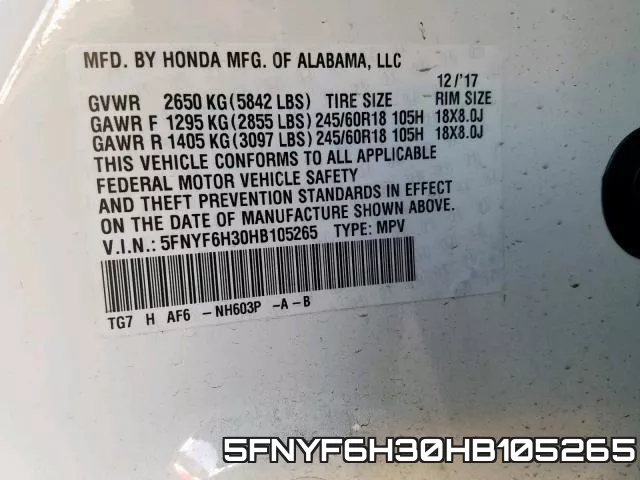 5FNYF6H30HB105265 фото 2